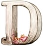 a wooden letter d with a small flower.jpg